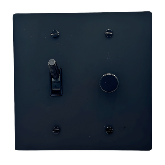 Brass Modern Toggle Light Switch + Rotary Dimmer Switch (2-Gang) Matte Black