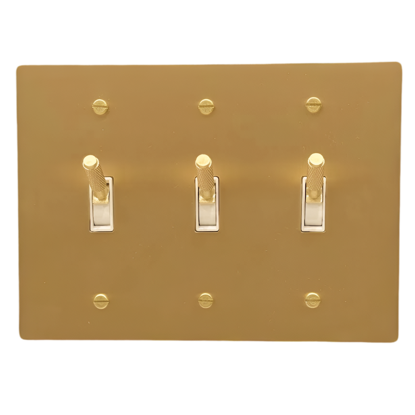 Brass Modern Toggle Light Switch (3-Gang) Satin Brass With White Trim