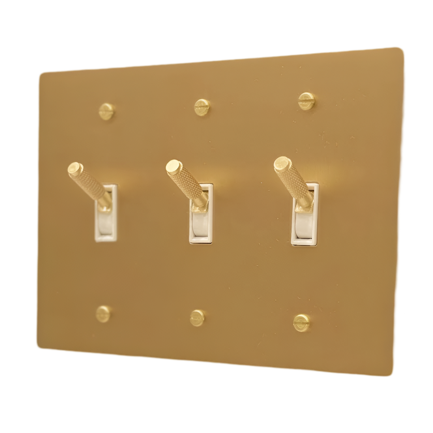 Brass Modern Toggle Light Switch (3-Gang) Satin Brass With White Trim