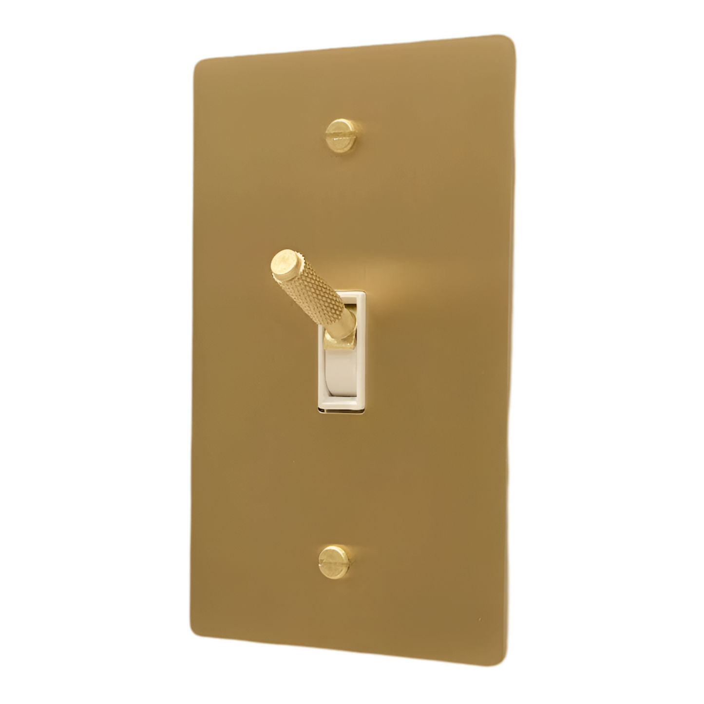 Brass Modern Toggle Light Switch (1-Gang) Satin Brass With White Trim