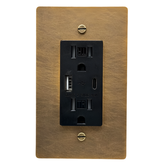 Brass USB/ Type C Outlet (1-Gang) Aged Patina Brass