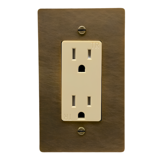 Brass Standard 15A Outlet (1-Gang) Aged Patina Brass With Ivory