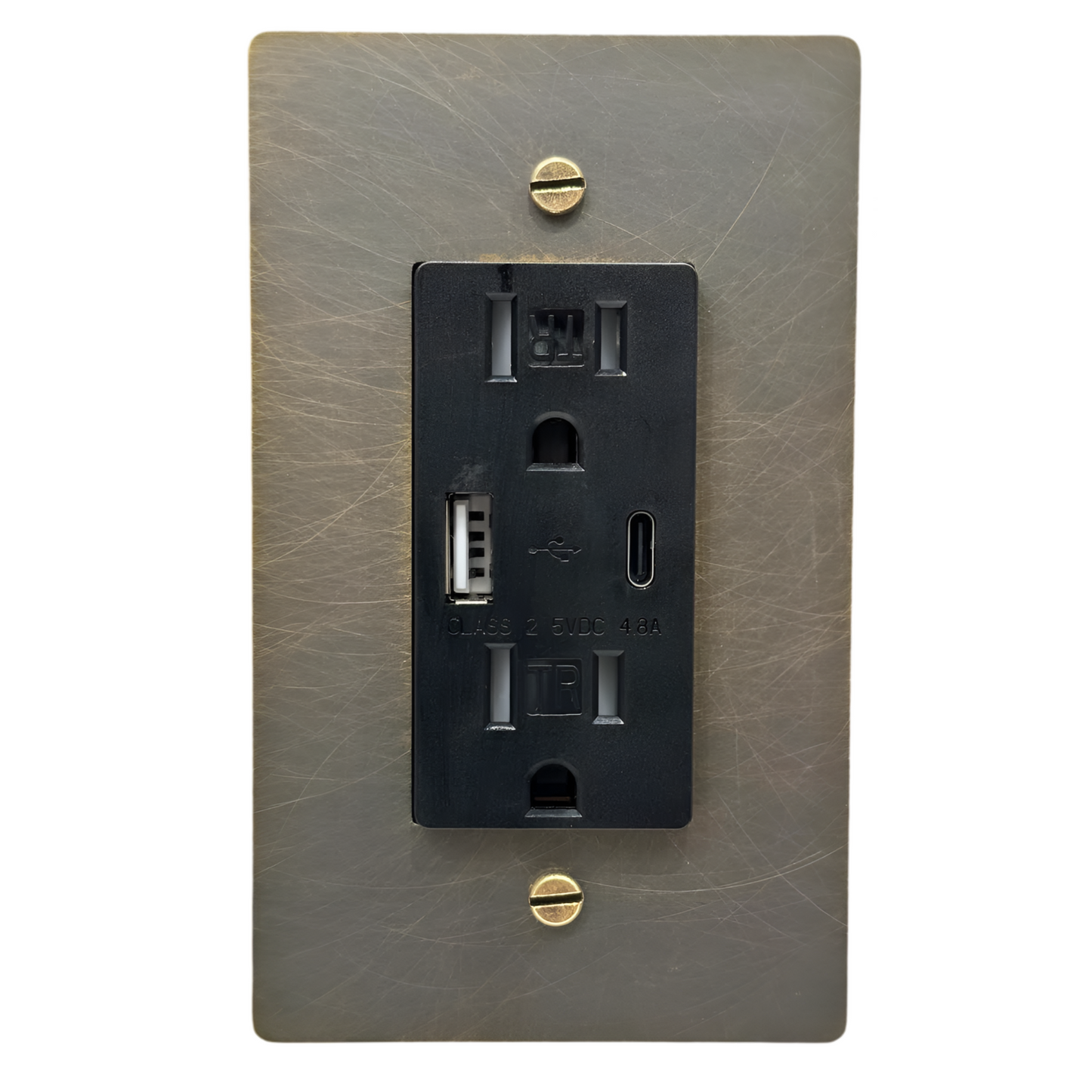 Brass USB/ Type C Outlet (1-Gang) Antique Brass