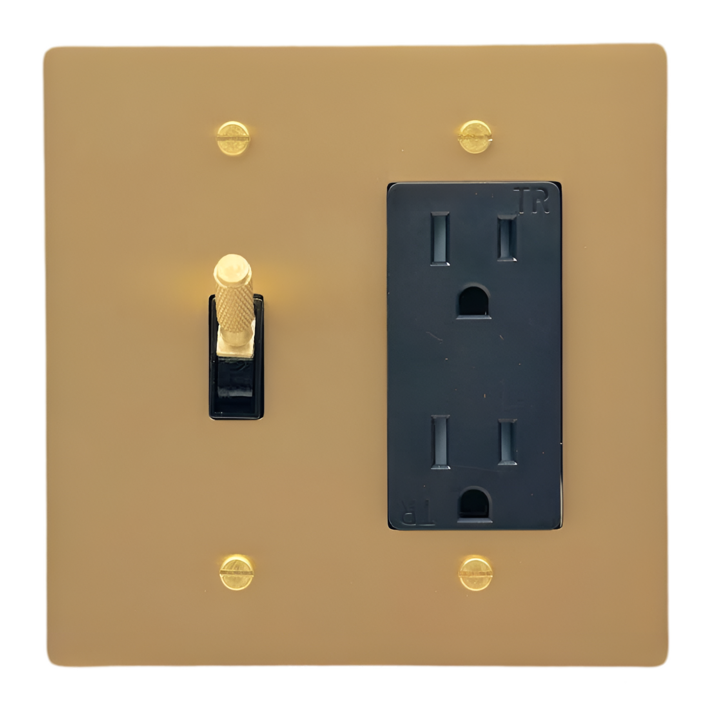 Brass Modern Toggle Light Switch + Outlet (2-Gang) Satin Brass