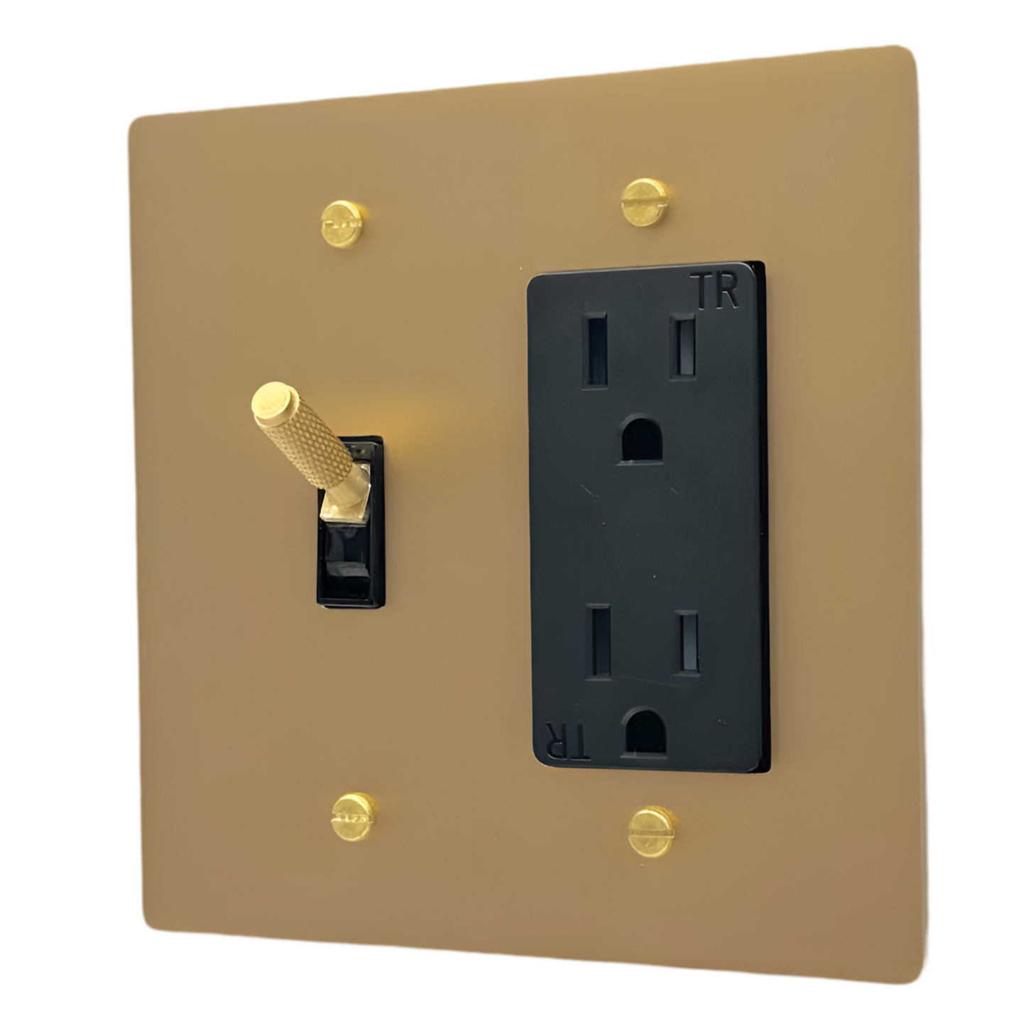 Brass Modern Toggle Light Switch + Outlet (2-Gang) Satin Brass