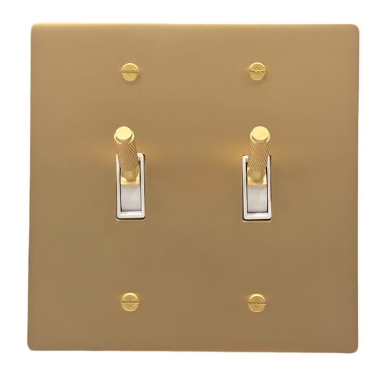 Brass Modern Toggle Light Switch (2-Gang) Satin Brass With White Trim