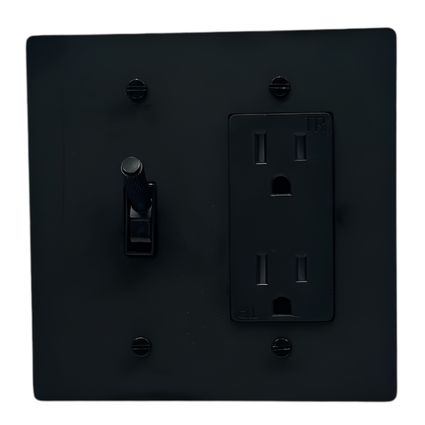 Brass Modern Toggle Light Switch + Outlet (2-Gang) Matte Black