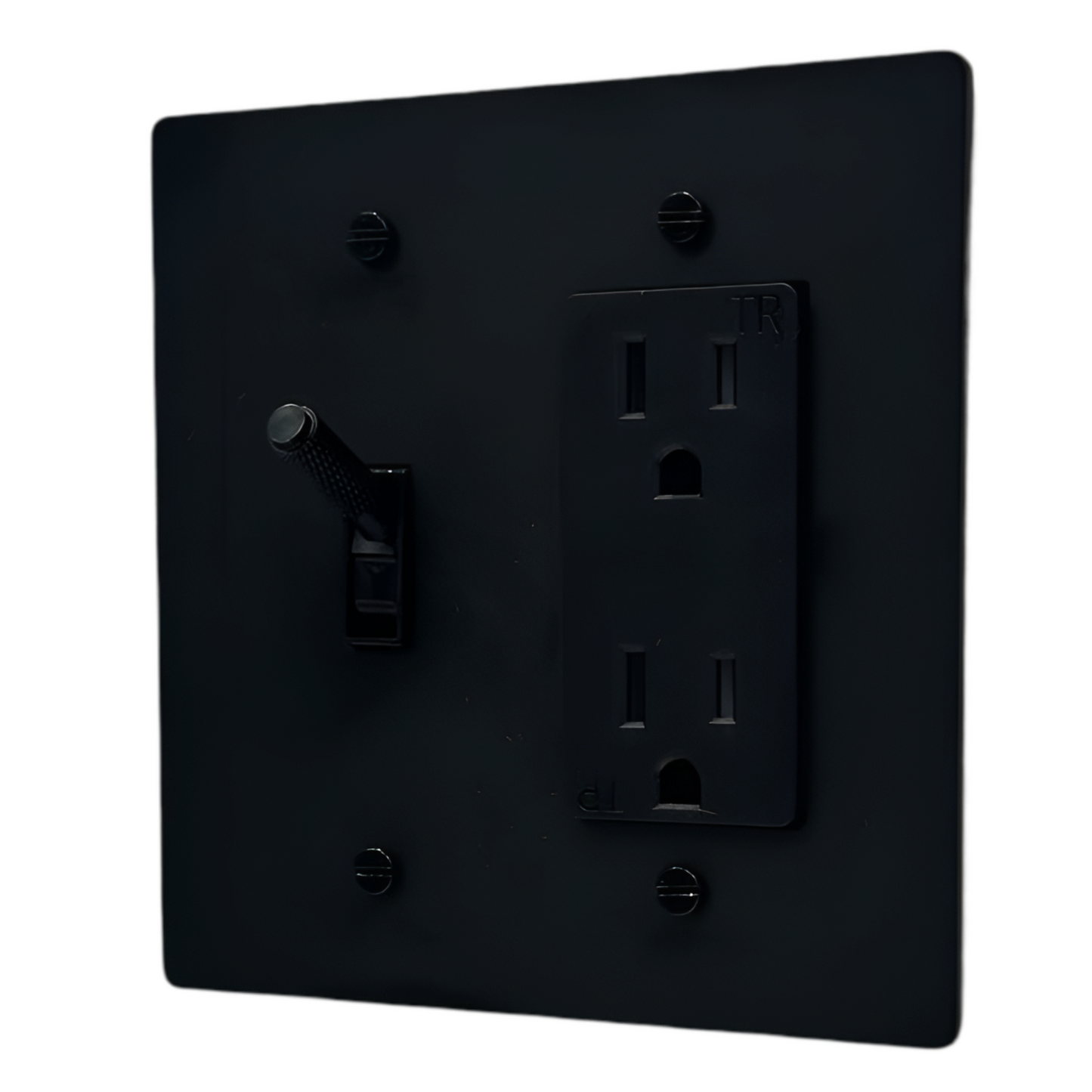 Brass Modern Toggle Light Switch + Outlet (2-Gang) Matte Black