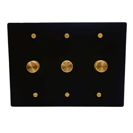 Brass Rotary Dimmer Switch 1-Way (3-Gang) Matte Black With Satin Brass