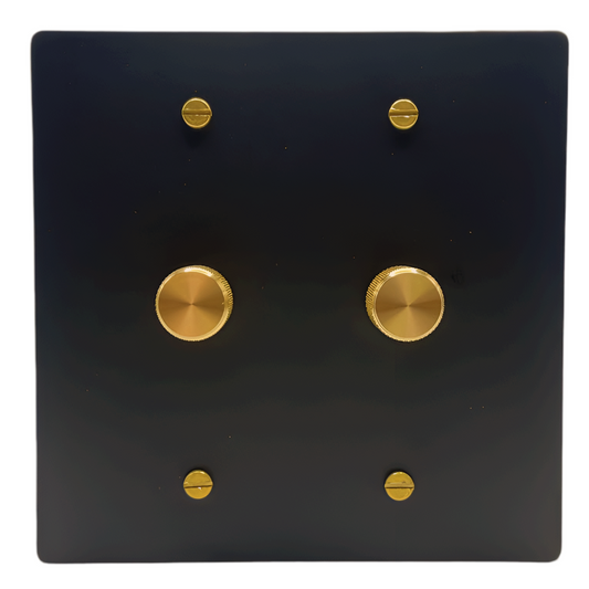 Brass Rotary Dimmer Switch 1-Way (2-Gang) Matte Black With Satin Brass