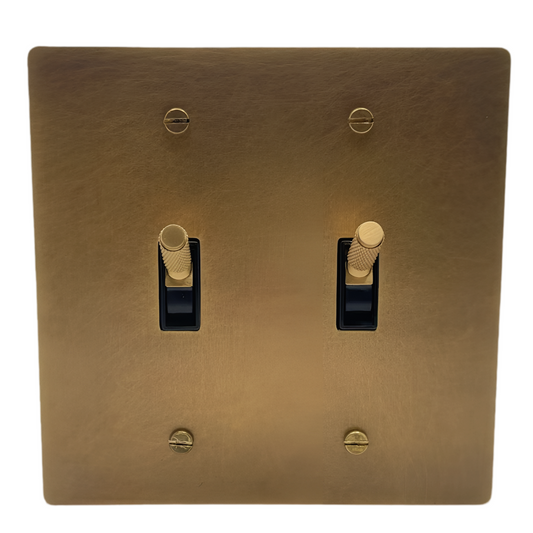 Brass Modern Toggle Light Switch (2-Gang) Aged Patina Brass