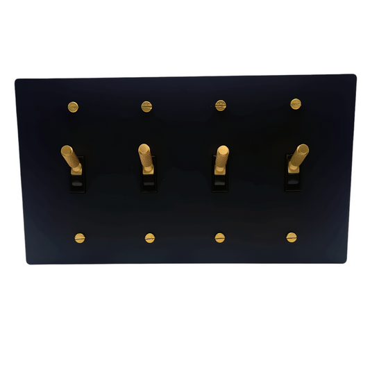 Brass Modern Toggle Light Switch (4-Gang) Matte Black With Satin Brass