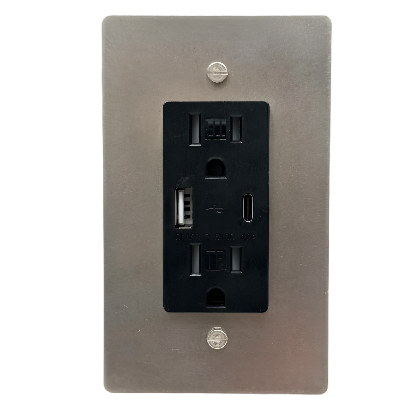 Brass USB/ Type C Outlet (1-Gang) Stainless Steel