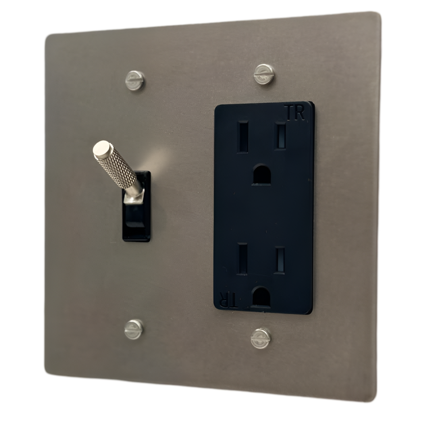 Brass Modern Toggle Light Switch + Outlet (2-Gang) Stainless Steel