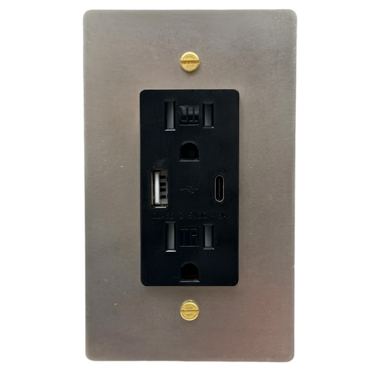 Brass USB/ Type C Outlet (1-Gang) Stainless Steel With Satin Brass