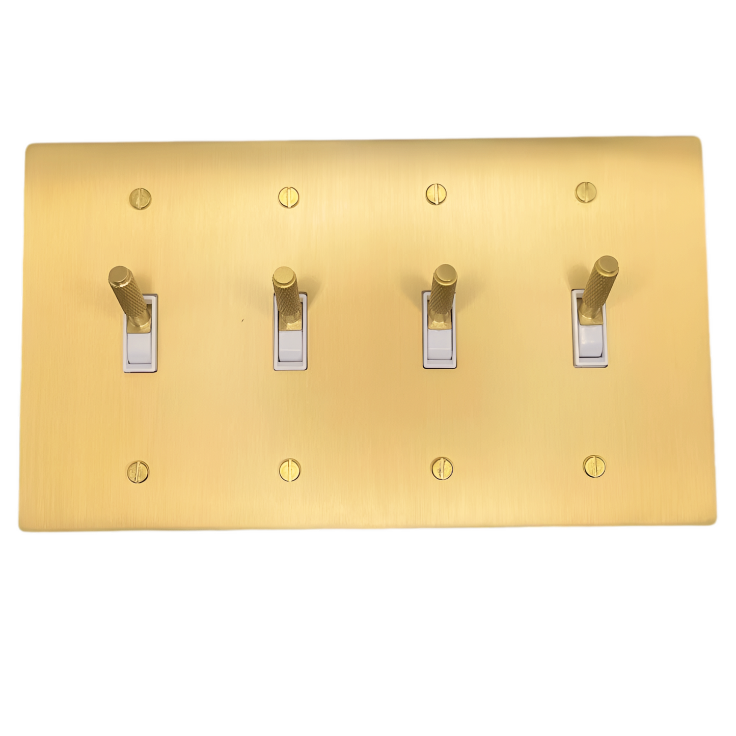 Brass Modern Toggle Light Switch (4-Gang) Satin Brass With White Trim