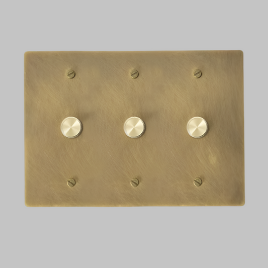 Aged Patina Brass Modern Knurled Textured Dimmer Light Switch Wall Plate (3-Gang)