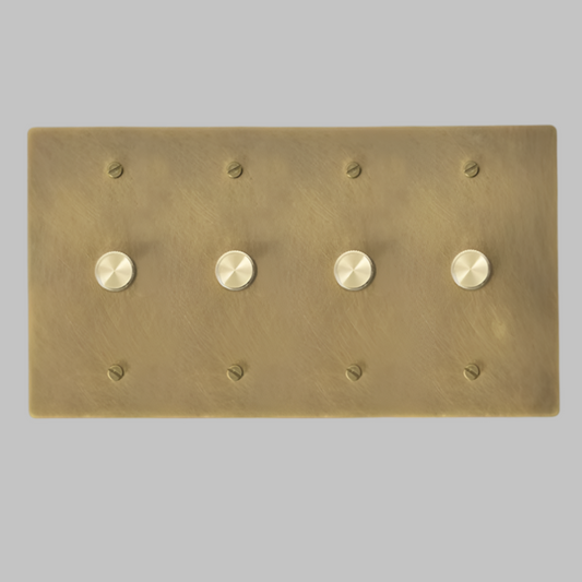 Aged Patina Brass Modern Knurled Textured Dimmer Light Switch Wall Plate (4-Gang)