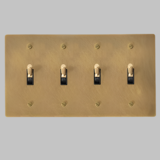 Aged Patina Brass Modern Knurled Toggle Light Switch Wall Plate (4-Gang)